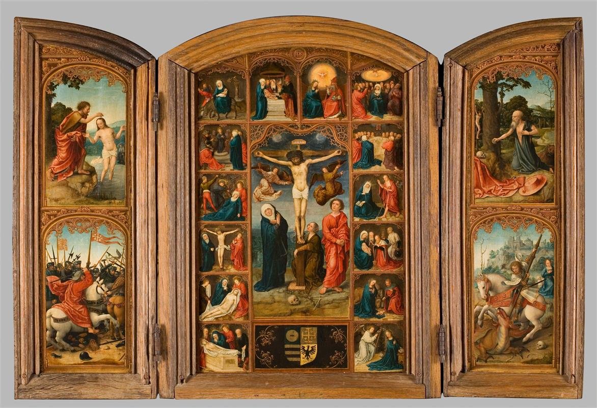 Triptych with Christ on the cross and the seven sorrows and joys of Mary by Bernard Van Orley